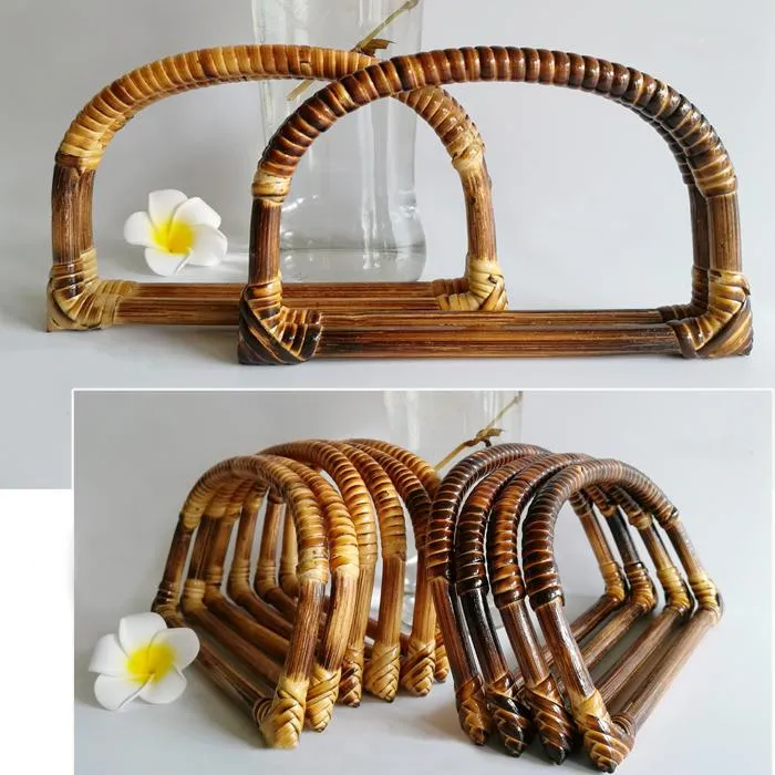 Taschenteile-Zubehör, Paar, 10 Stück, 18,5 x 10,5 cm, natürlicher Rattan-Griff für Vintage-Stricktaschen, einfache anthrazitfarbene Häkel-Handtaschengriffe