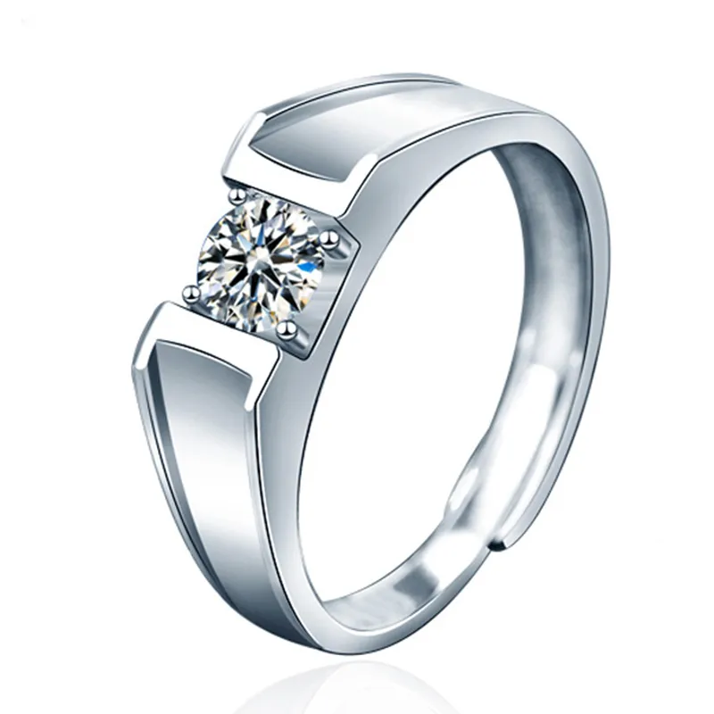 0.5ct 5.0mm D couleur VVS1 coeur et flèche coupe ronde Moissanite hommes bague bague de fiançailles solide 9K or et argent