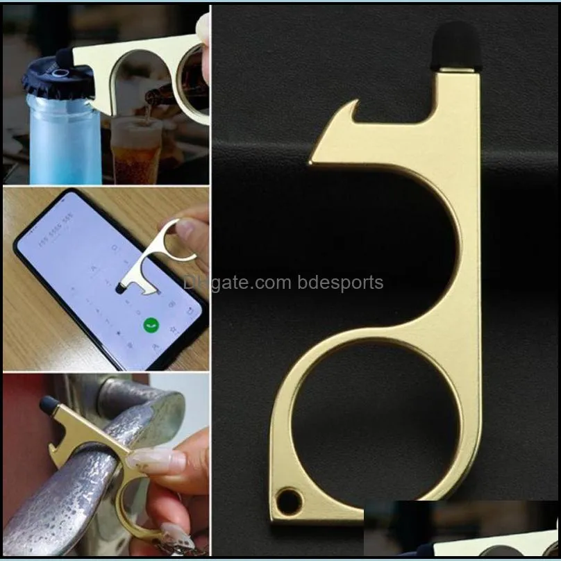 Best Selling customized logo no Touch Door Opener Bottle Opener no Contact Door Opener Tool with Rubber Tip Free Shipping