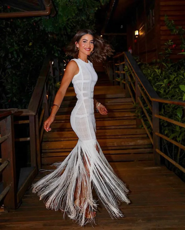High Quality White Rayon Sleeveless Tassel Bodycon Dress Hollow Out Bandage  Style For Evening Party From Lang01, $38.19 In Bulk | DHgate.Com