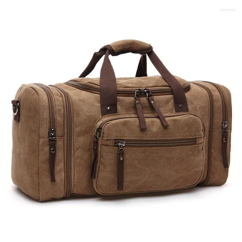 Duffel V￤skor H￶gkvalitativa herrar Canvas Travel Bag Portable Leisure Fitness Business Duffle Stor kapacitet Bagage Bagduffel