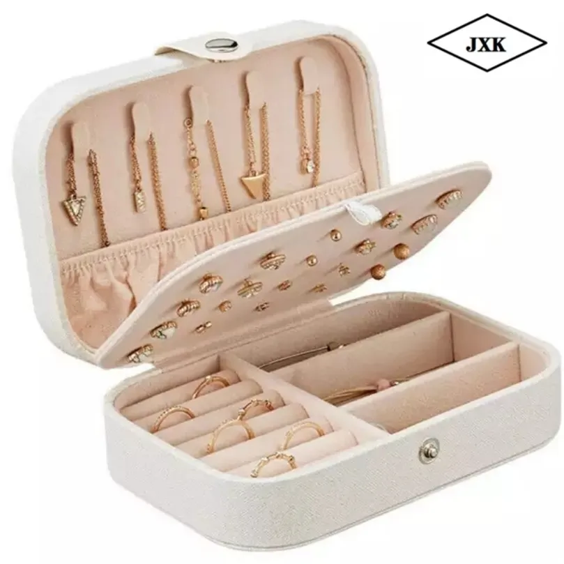 Smyckesbox PU Lädersmycken Lagringsörhängen Packaging Förvaring Display Caser Organizer för hemreseflicka Gift 220428