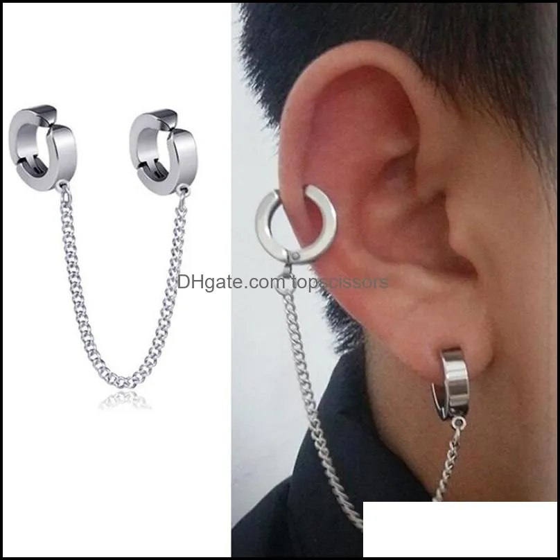 no piercing chain dangle cartilage earrings surgical steel ear cuff with chains dangling earrings clip for men