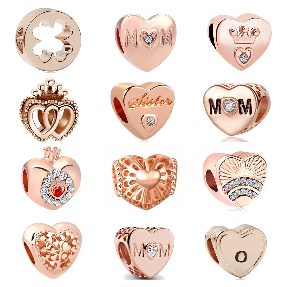 Nieuwe populaire 925 Sterling Silver Summer Nieuwe Rose Gold Heart Vorme Mother Day Collection Ballon Charme voor DIY -armband