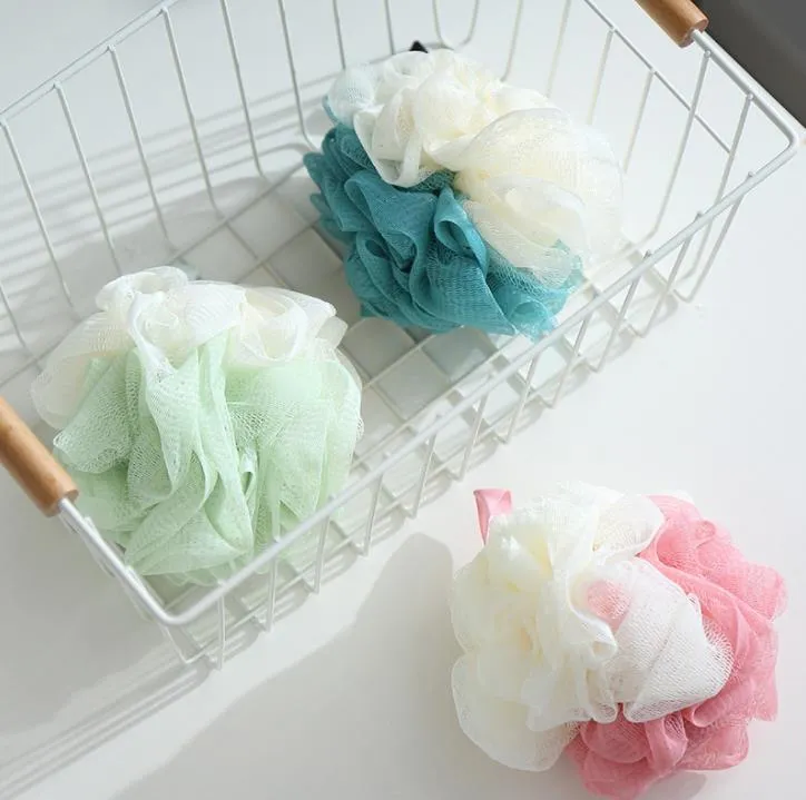 50 Gram Loofah Bath Sponge Mesh Pouf Double Colors Mix Loofa Puff Scrubber Exfoliate with Beauty Bathing Accessories SN4877