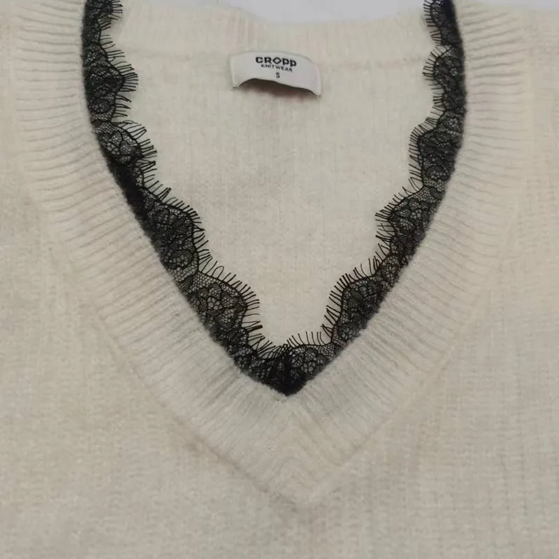 Женский однотонный свитер с v-образным вырезом и ленивым ветром Женский длинный рукав Свободный и тонкий Средний