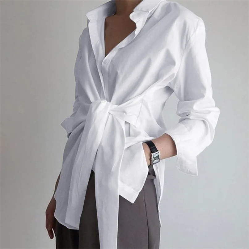 Женщины моды с длинным рукавом с твердым цветом блузки для офисных женщин белая синяя черная осенняя рубашка 220727