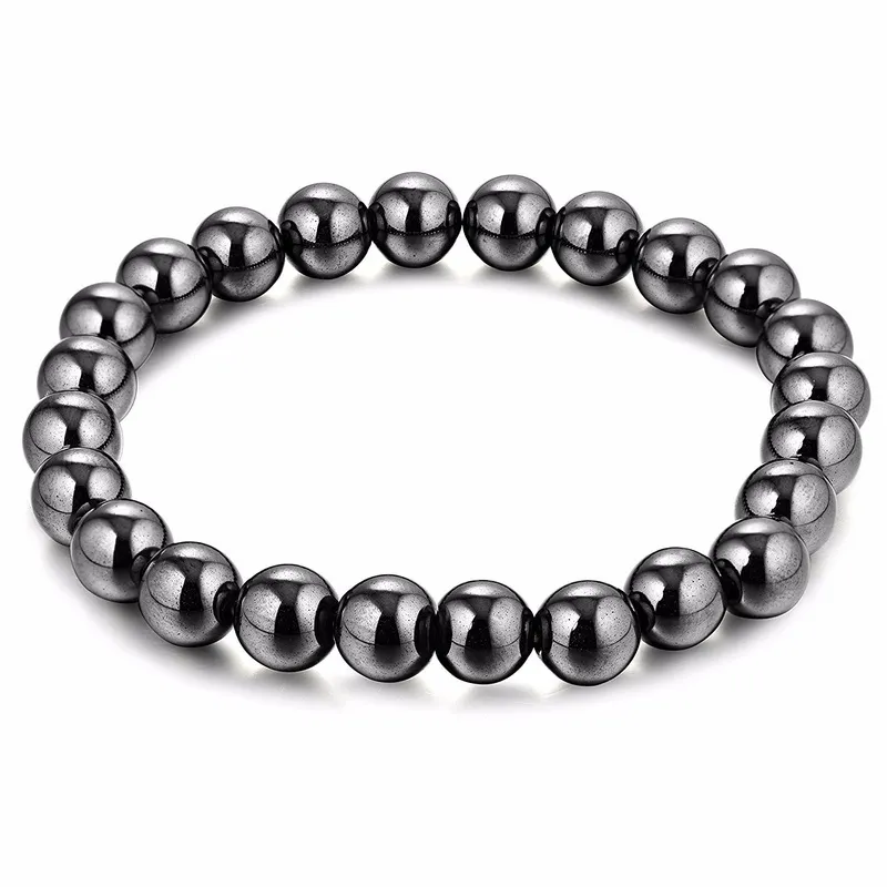 Bracciale per terapia magnetica con perline a sfera in ematite nera da 8 mm. Bracciale in pietra magnetica per alleviare l'artrite, mal di testa, gioielli per alleviare lo stress