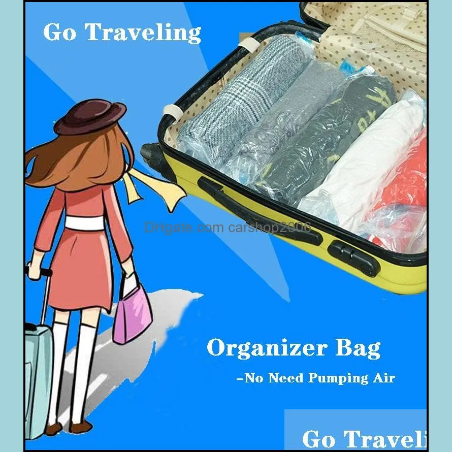 Travel Organizer Bag Vacuum Compression Storage bag Foldable Seal Clear Plastic Bags 5 Sizes No Need Pumping Air