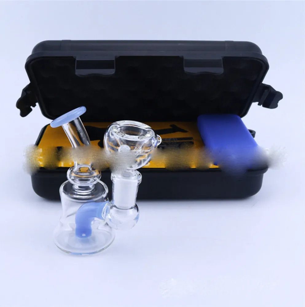 Rookset 4 "Glass Bong Mini Bubbler Kit Water Pijp Hookahs Dab Rig met 14 mm Bowl en Quartz Banger Silicone Bongs Gift Box Set