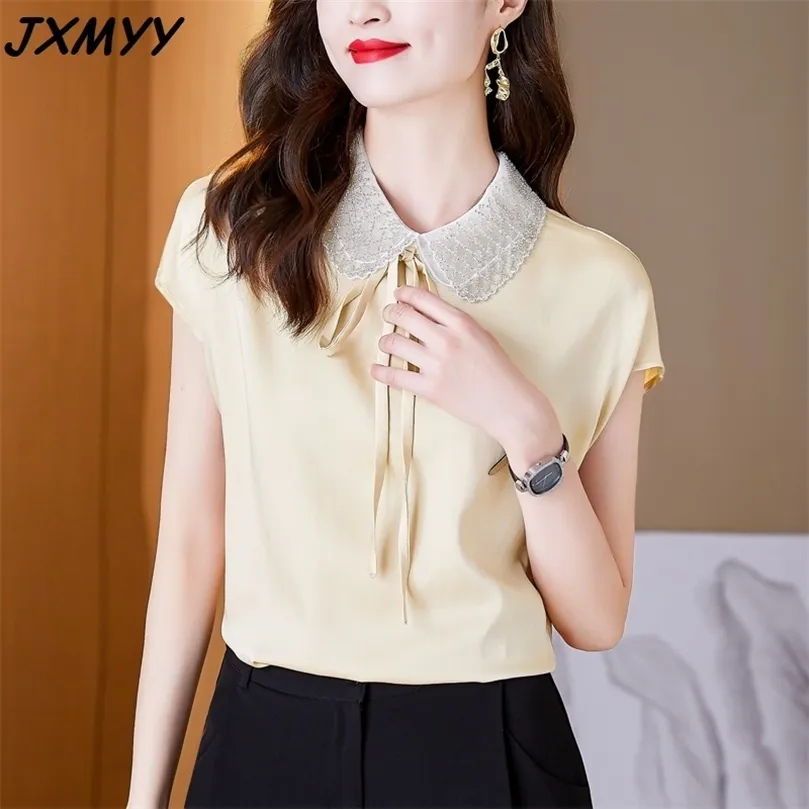 Silk top women's big brand summer fashion short-sleeved silk T-shirt high-end white small shirt JXMYY 210412