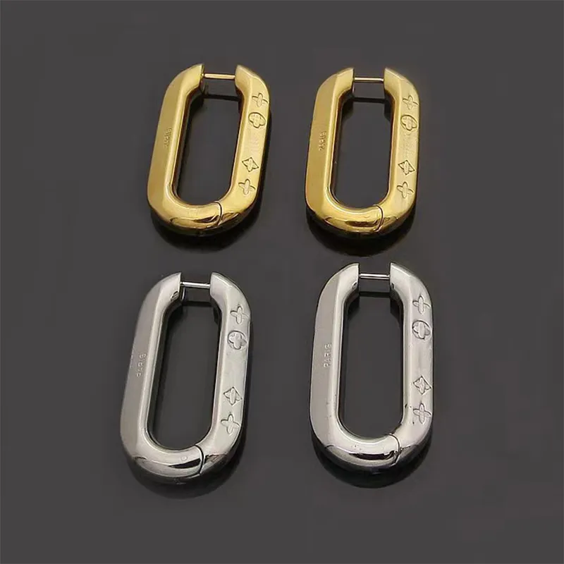 Hoop Huggie Boucles d'oreilles en acier inoxydable plaqué or 18 carats Classique Mode Rectangle V Boucles d'oreilles Designer pour femmes Bijoux de luxe européens Cadeaux