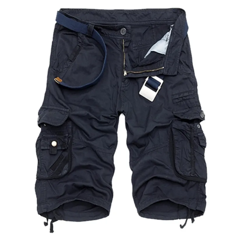 Summer Cotton Cargo Shorts Men mode Multi Pocket Solid Color Causal Shorts Mens Loose Outdoor Mid Cargo Shorts No Belt 220613