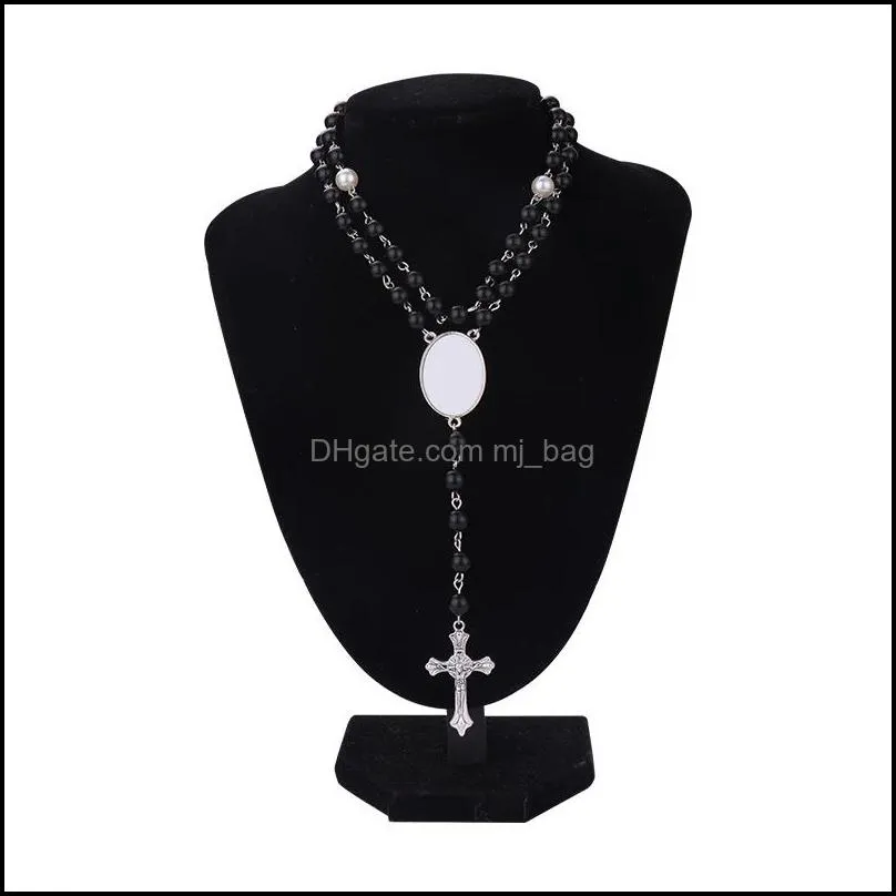 party favor sublimation rosary beaded necklace cross metal pendant wholesale