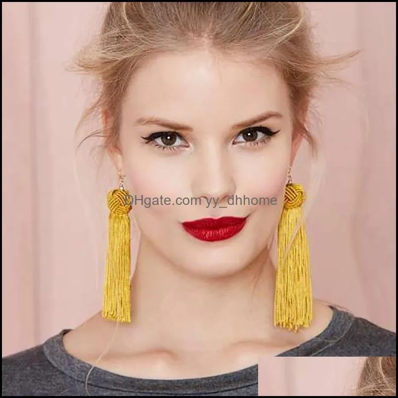 Bohemia Ethnic tassel Drop Earrings For women 2019 Trendy Black Red Yellow Green Long Silk Fringed Dangles statement Gold Ear 106 L2