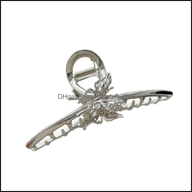 women 11 cm large alloy bowknot butterfly hair clamps korean headdress animal ponytail cross hair claw clips female gold silver bath scrunchies hairpins
