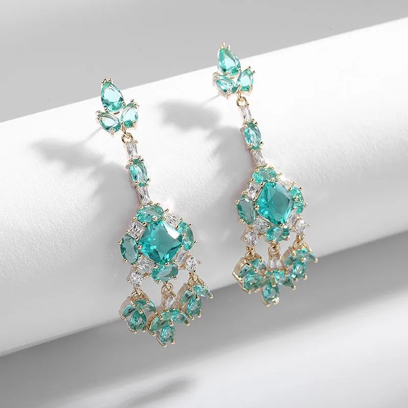 Dangle & Chandelier Fashion Elegant Cubic Zircon Drop Earrings For Women Crystal Light Blue CZ Ear Accessories High Quality Female JewelryDa