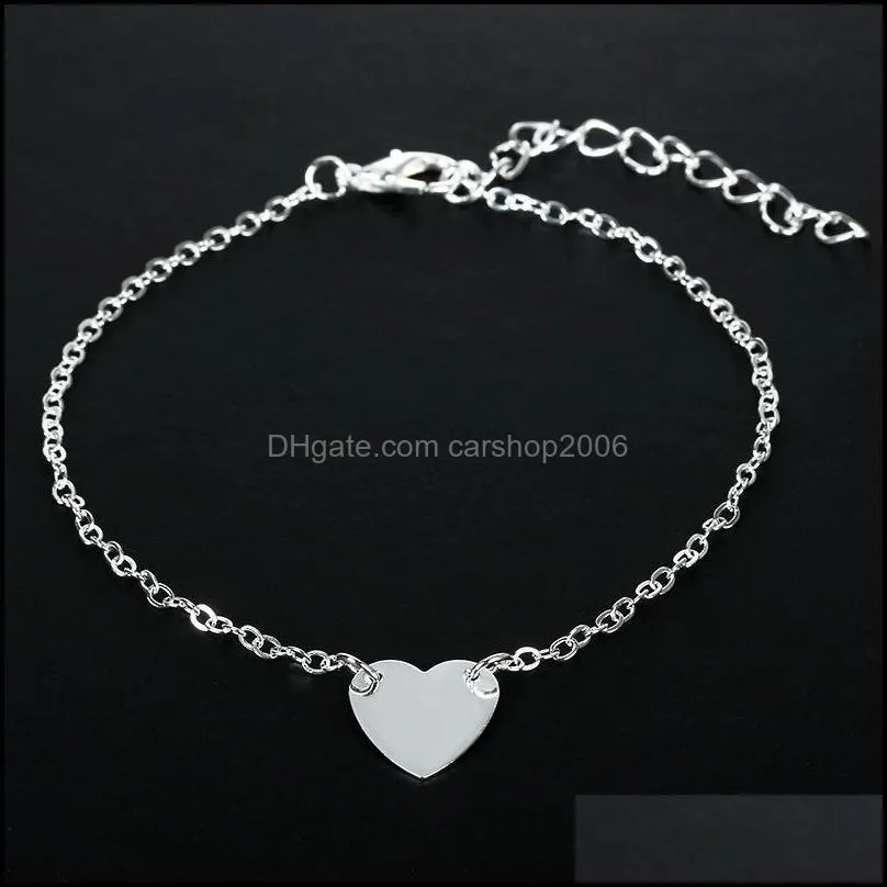 Fashion Heart Bracelet Anklet For Women Girls Gold Silver Color Metal Bracelets Statement Jewelry Gifts Wholesale