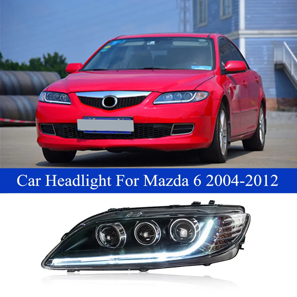 LED CAR LED DAILY RUND HEAD LIGHT لـ MAZDA 6 ANDERMBLY ASSEMBLY 2004-2012 DRL Dynamic Turn Signal Lensor Eye Opensor Lens