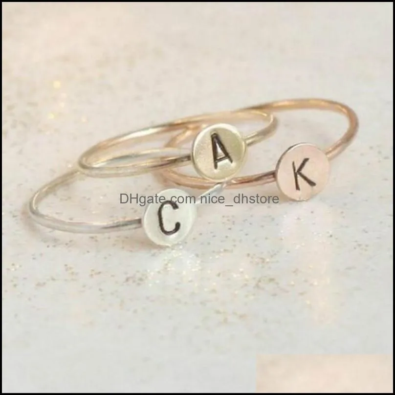 simple gold heart dainty name letters pattern rings popular gold/silver letter carved meaningful initial finger ring women jewelry