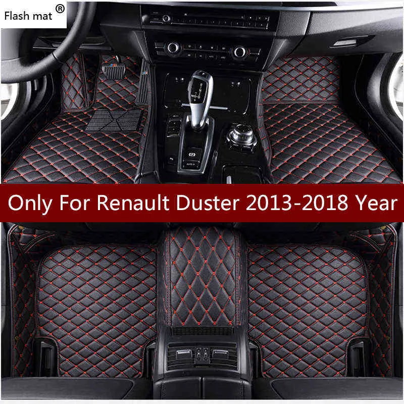 Flash Mat Leather Car Floor Haps for Renault Duster 2013 2014 2015 2015 2017 2018 Custom Auto Foot Pads Automobile Carpet Cover H220415