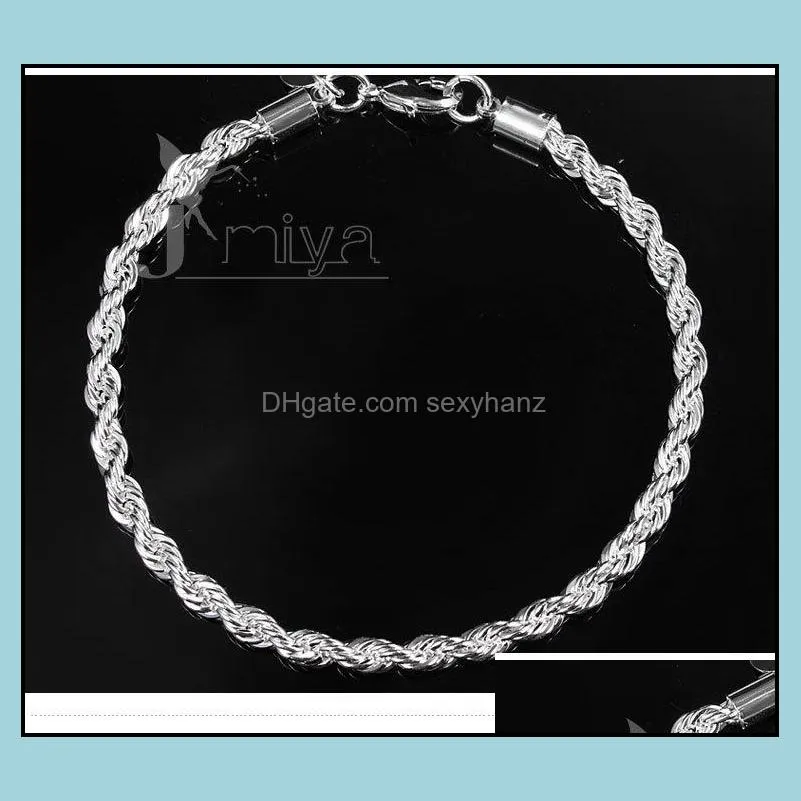 silver charm bracelet hot sale rope link chain cuff bracelets for women girl men party fashion jewelry wholesale free ship 0035ydh