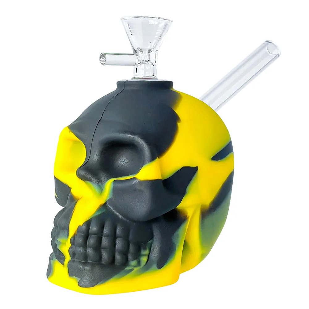 Skull Hookahs silikonbong med 14 mm fogvattenledningar dabbar rigg med kvartsbangers/skålröktillbehör