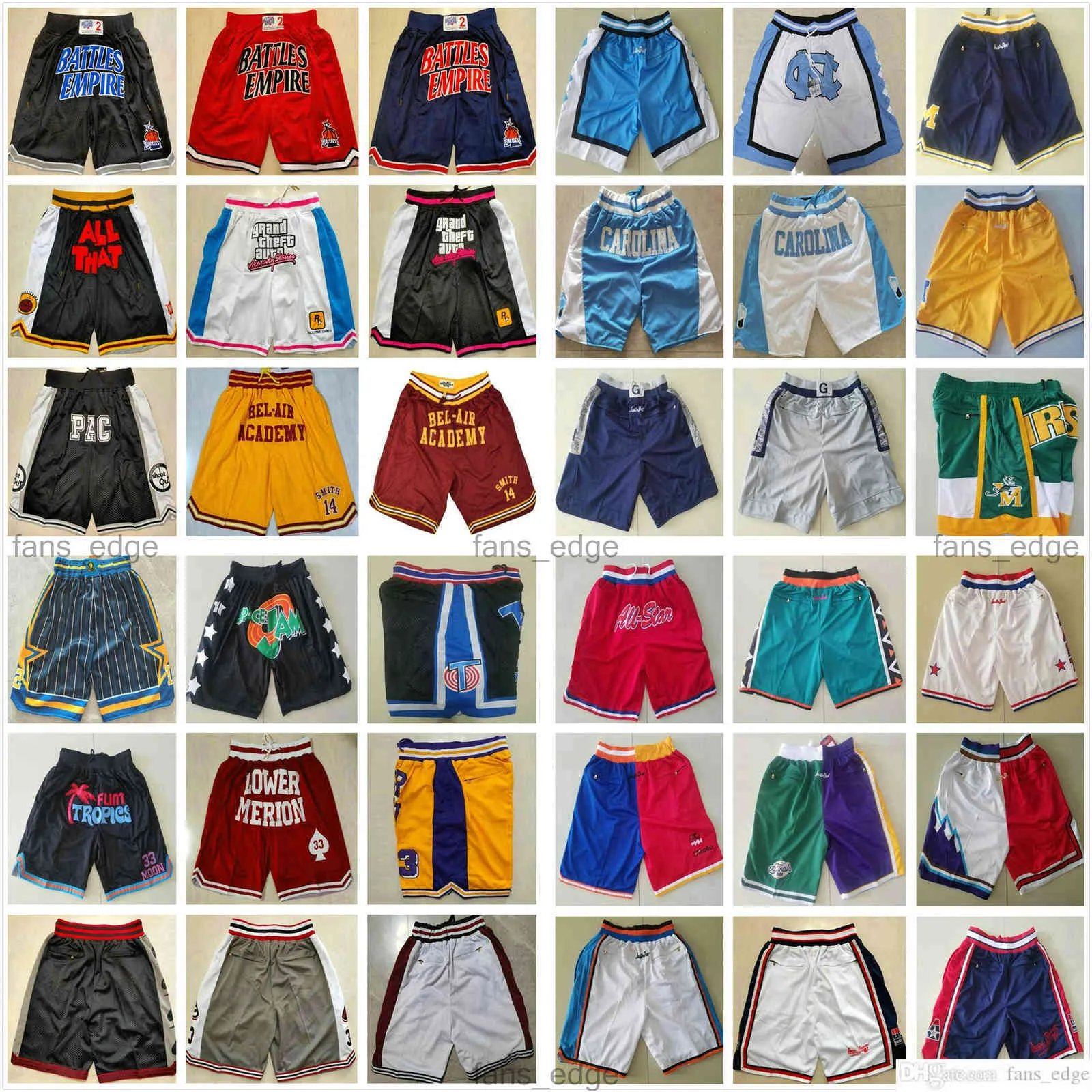 Top Quality All Team Basketball Shorts Just Don Short Retro Sports Wear JUSTDON Baseball With Pocket Zipper Sweatpants Pant Stitched Size S-2XL