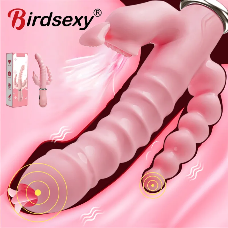 3 in 1 vibratore del coniglio del dildo impermeabile USB ricaricabile magnetico giocattoli del sesso del clitoride anale per le donne Coppie Negozio 22_voghion.com