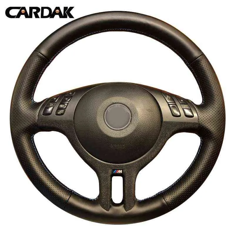 Cardak Handembroidered Black Synthetic Leather Car Teading Wheel Cover for BMW E46 325i X5 E53 E39 J220808