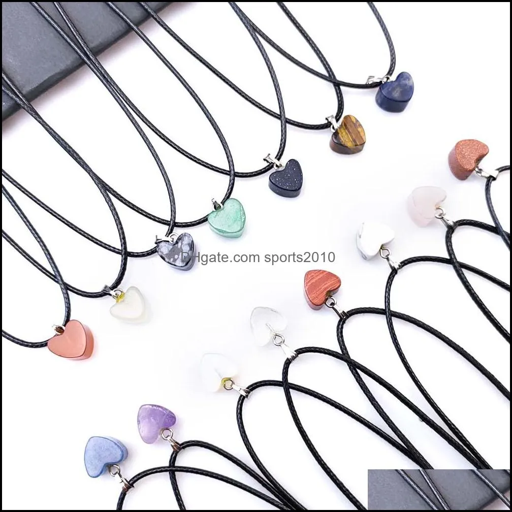 10-12mm mini natural stone irregular heart shape pendant necklace rose lots quartz healing crystal rope chain collar for women fashion