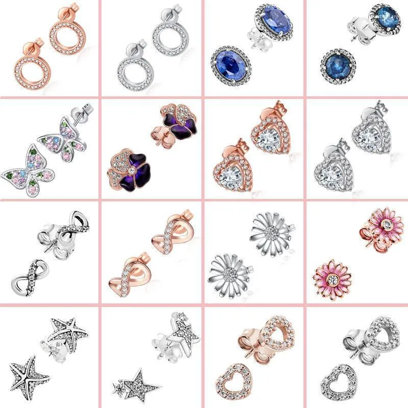 Stud Arrival 100% 925 Sterling Silver Pendientes Brand Original Sparkling Blommaörhängen för kvinnor Fina smycken Stud Kirs22