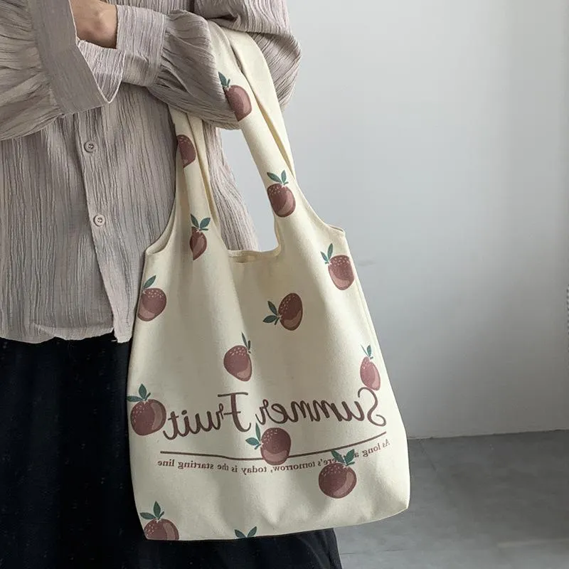 Sacchetti da sera tela borse shopper per donne 2022 cartone animato stampa grande donna in stoffa di cotone spalla spalla borsetta eco