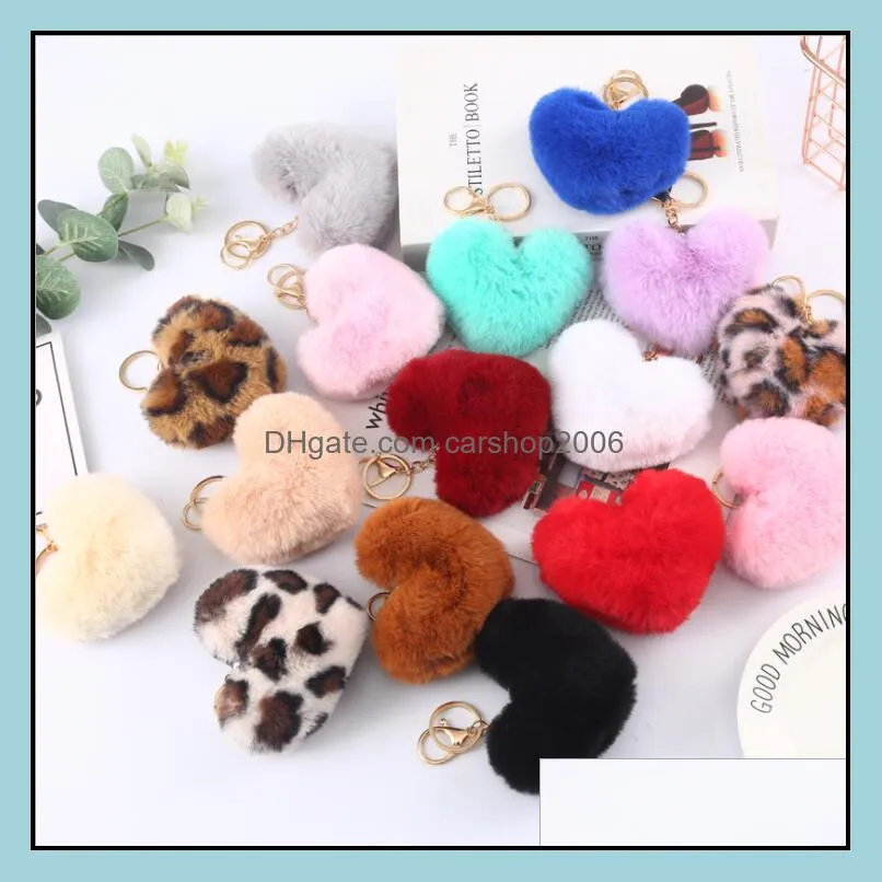 cute keychain llaveros mujer fake rabbit fur heart pompom key rings women girl bag cars simple fluffy keyring jewelry gifts