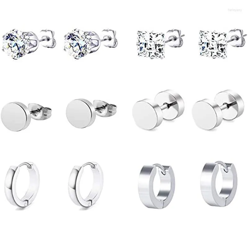 Stud Pairs Stainless Steel Zircon Earrings Set Huggie Hoop Pierced Ears For Women/Men/Teen Girls And Boys GiftsStud Farl22