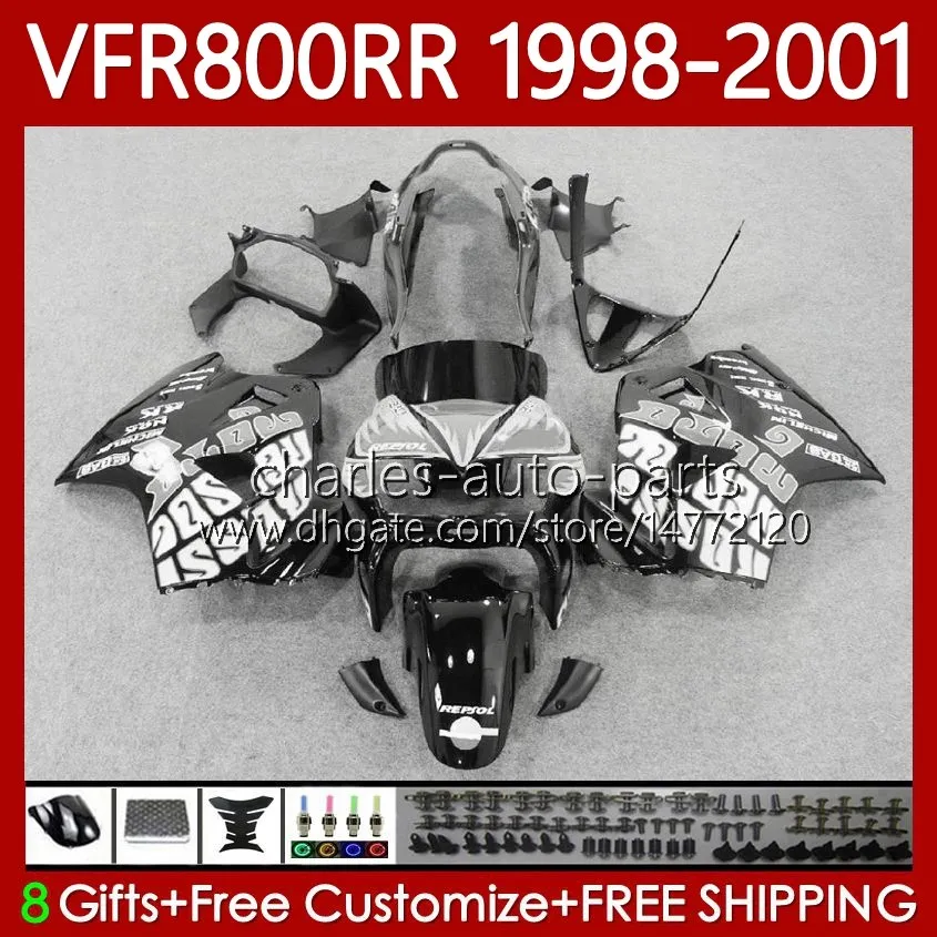 OEM-carrosserie voor HONDA VFR800RR Interceptor VFR 800RR 800 cc rr 1998-2001 128NO.119 VFR-800 800CC VFR800R 1998 1999 2000 2001 VFR800 RR zwart wit 98 99 00 01 Kuip
