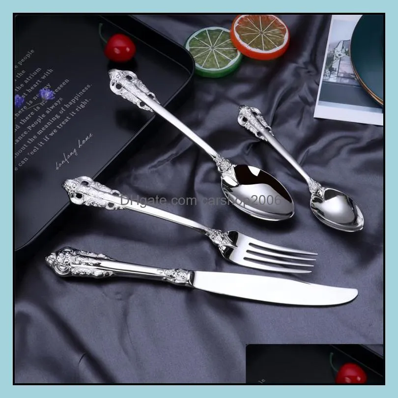 gold dinnerware set wedding luxury cutlery flatware set silver stainless steel 304 spoon knife fork set