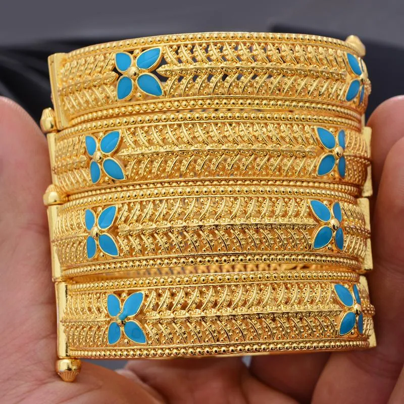 Bangle da 2-4pcs braccialetti Dubai Gold Color for Women Etiopian African Party Regali nuziali Bridal di alta qualità Ramadan Gioielleria di gioielleria Ramadan