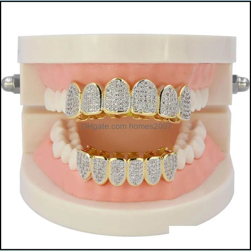 hip hop Gold-plated Micro-inlaid Teeth Hip Hop Teeth Grillz Pink Zircon Bracket Big Gold Tooth Jewelry