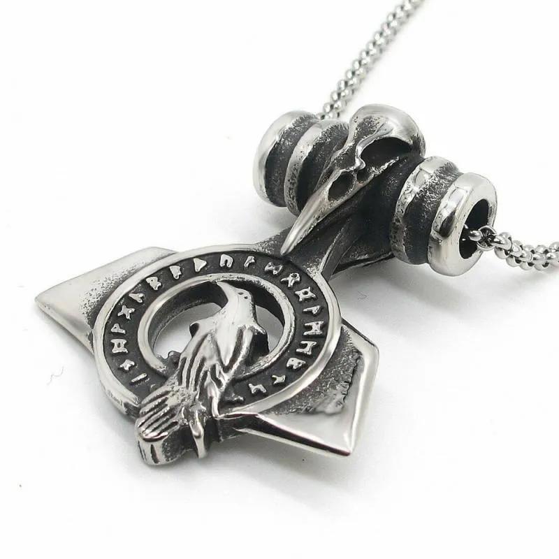 Anhänger Halsketten Herren Edelstahl Halskette Nordische Mythologie Keltisches Symbol Amulett Krähe Ring Retro Punk Schmuck Geschenk