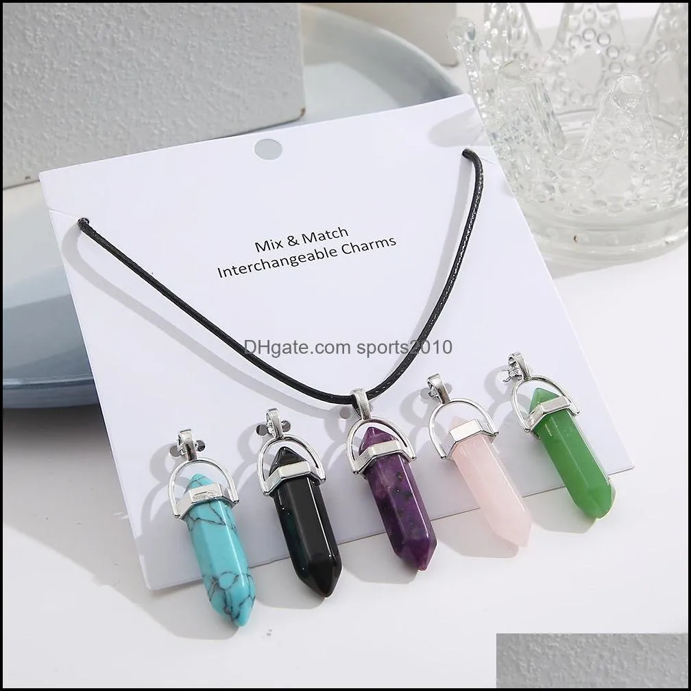 interchangeable reiki healing jewelry natural stone pendant hexagonal bullet rose quartz crystal pendulum chakra necklace s sports2010