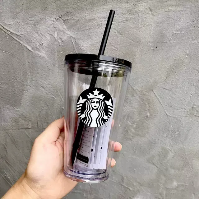 Starbucks Cold Cup Clear Grande Tumbler Traveler With Green Straw