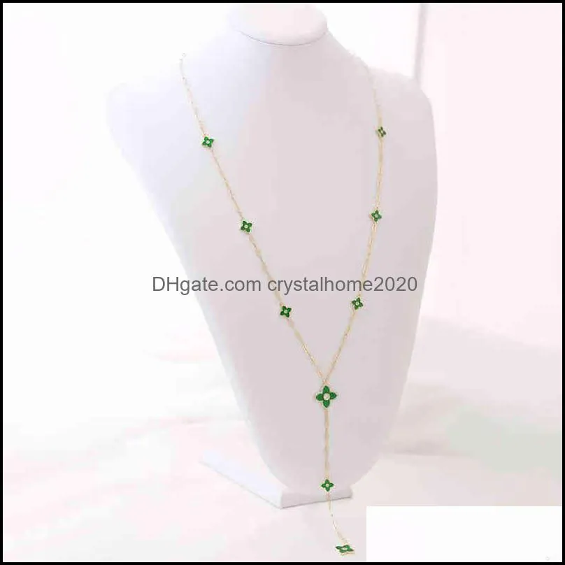 oyb new korean fashion four-leaf clover long necklace pendant chain women`s color flower sweater jewelry253q