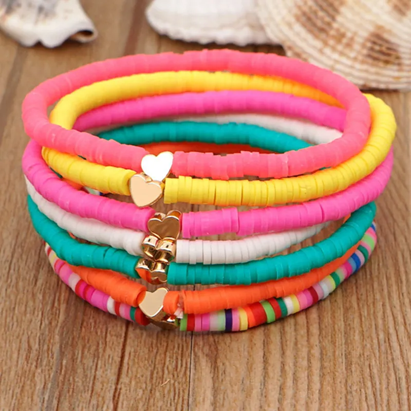 Bohemia colorful polymer clay beaded strands bracelet for woman love heart gold bracelet designer jewelry women gift South American Bracelets Girls Party Trendy