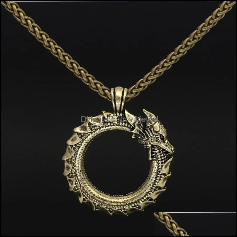 pendant necklaces ouroboros eat their own tail for men domineering retro accessories oxide dragon necklace mythical men`s chainpendant
