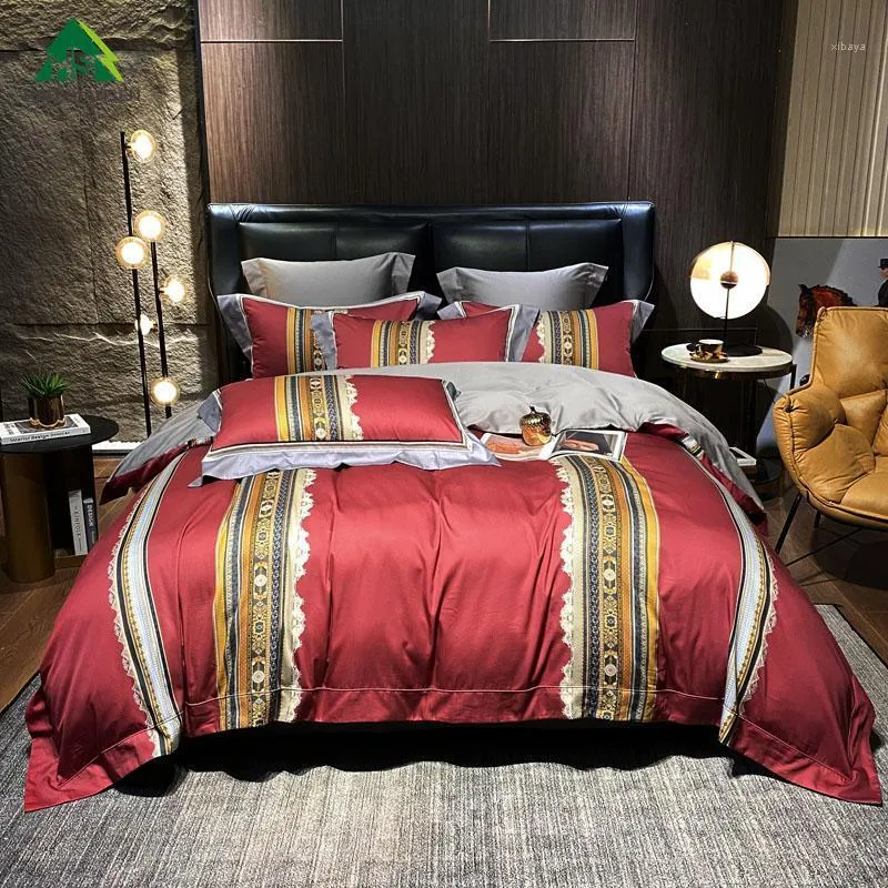 Ensembles de literie Style moderne Euro impression numérique linge de lit taie d'oreiller lit double housse de couette rayures baroques coton à longues fibres