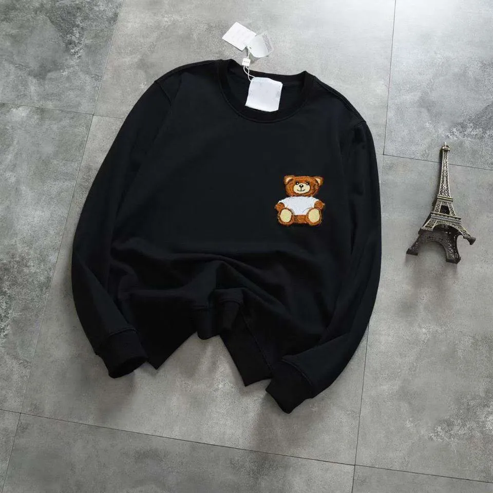 White Mens Cartoon Bear Embroidery Sweatshirt Tech Fleece