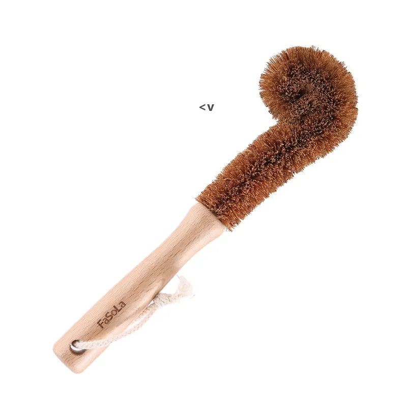 Pot naturel brosse hêtre manche en bois Pan plat brosse de nettoyage suspendu antiadhésif Pan Cleaner tasse brosse accessoires de cuisine BBB15292