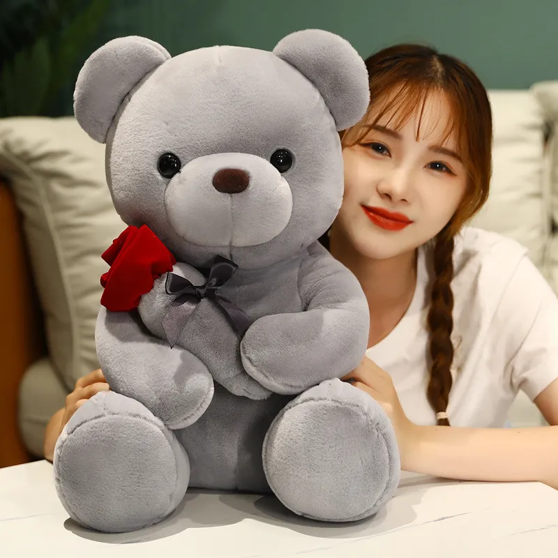 Teddybär Mit Rose – 25 Cm – Weißer Plüsch – Perfekt Als Geschenk Zum Valentinstag, Geburtstag Oder Für Mama