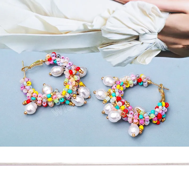 Bohemiska handgjorda pärlor blomma båge örhängen högkvalitativ vintage söta smycken tillbehör för kvinnor grossist